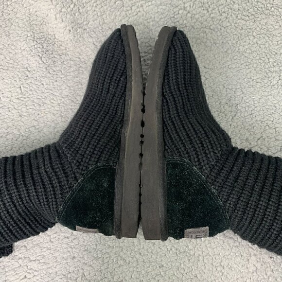 UGG Women's Classic Cardy Fold Over Two Button Tall Knit Boot-Black Suede, Sz 6 - Picture 9 of 16